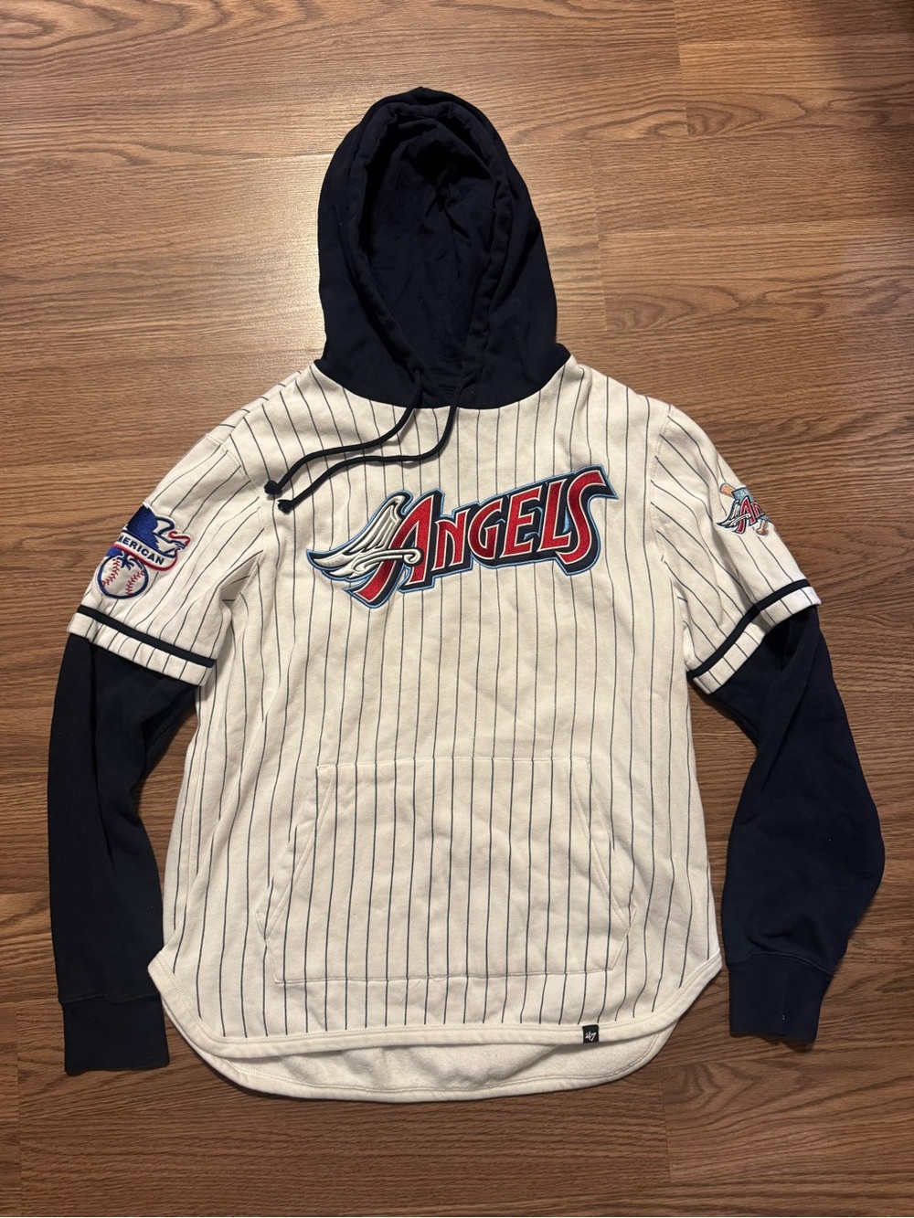 47 Brand Los Angeles Angels White Wash Pinstripe Double Header Shortstop Hoodie